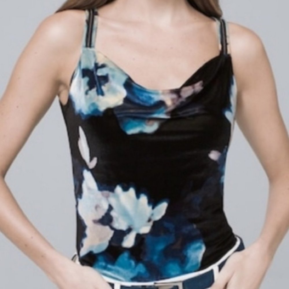 WHBM velvet,floral,cowl-neck sleeveless blouse NWT